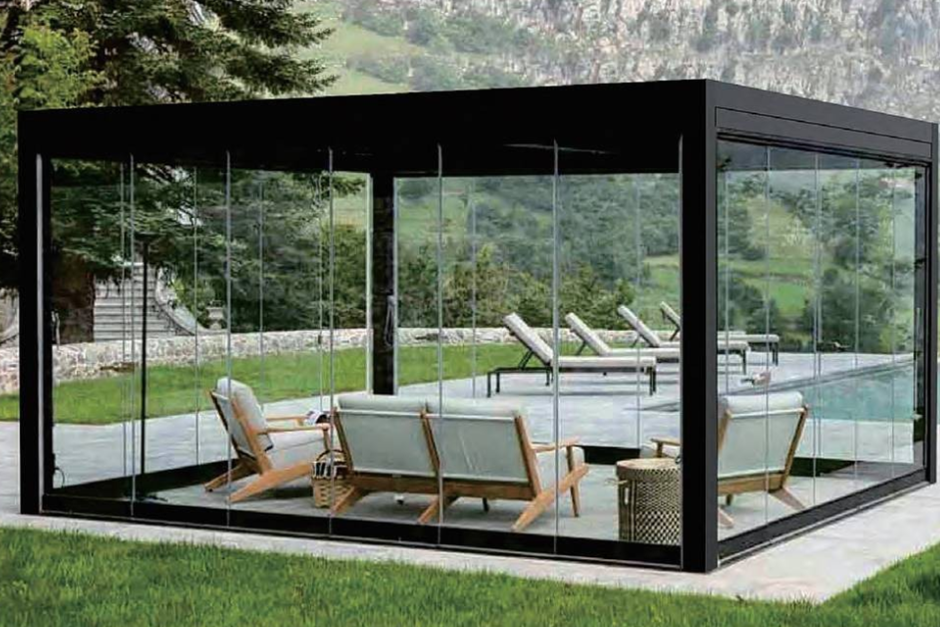 Pergola outside near a swimming pool