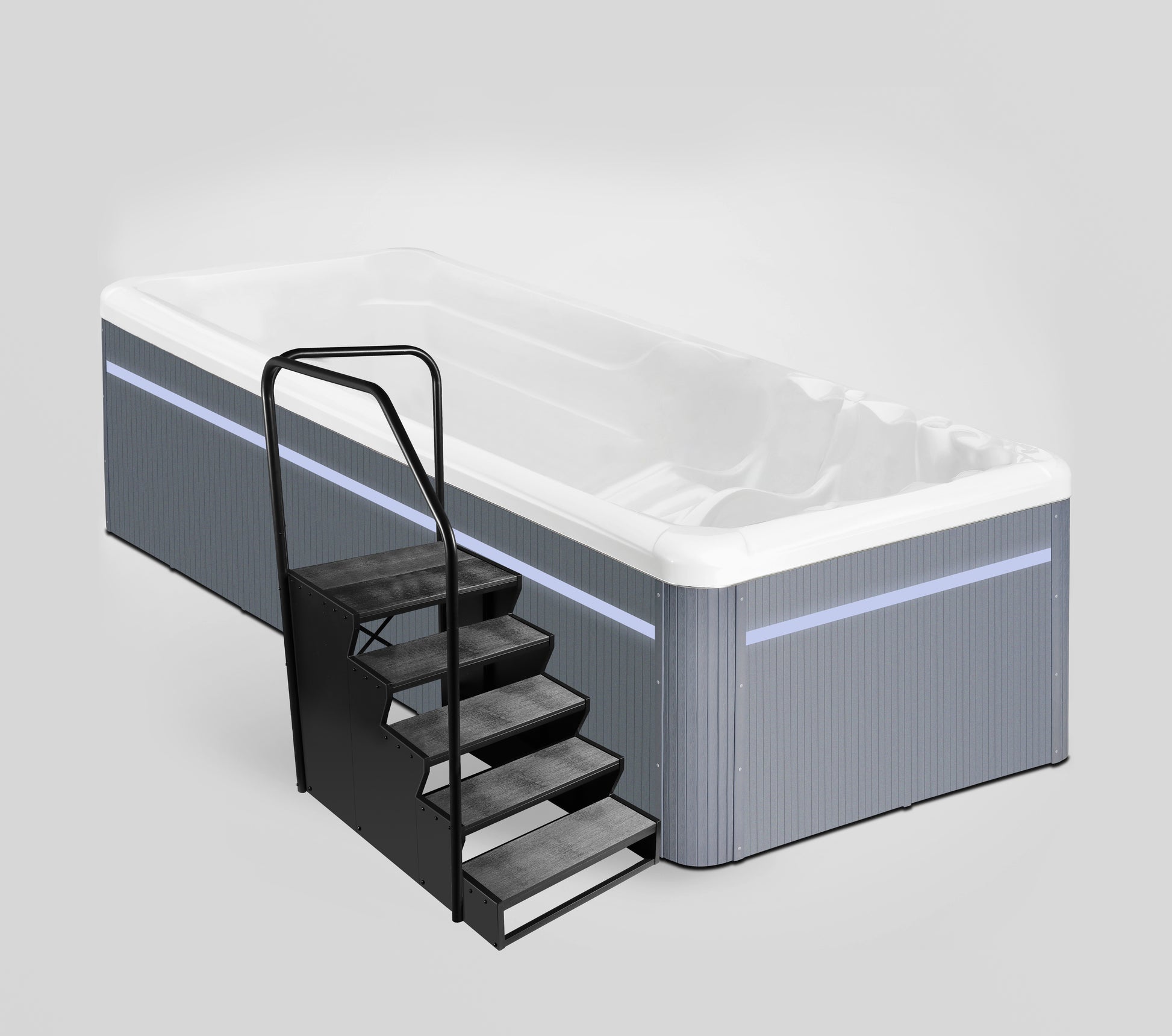 Hot tub with steps on a gray background