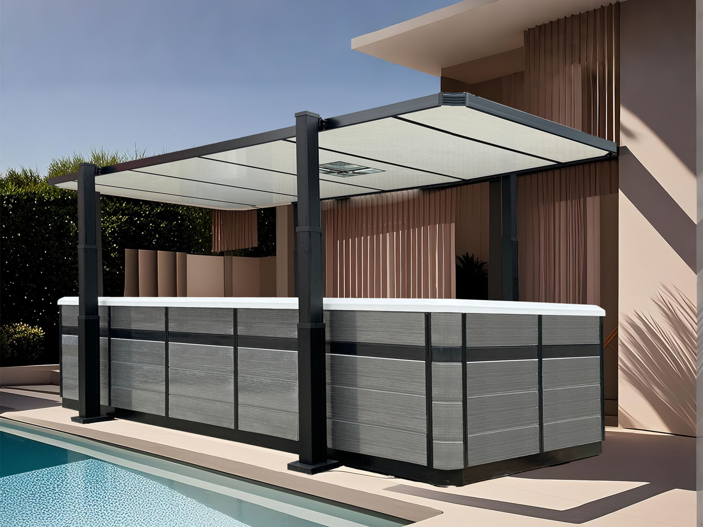 swim spa with automated rising cover