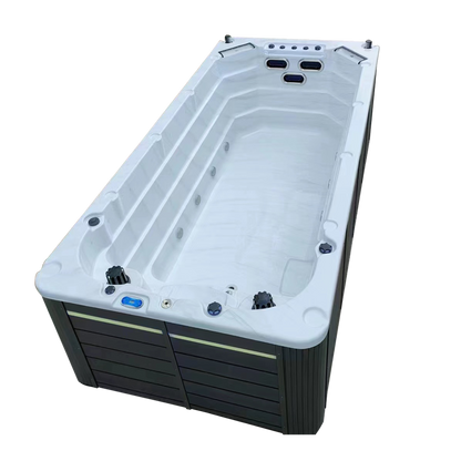 Side view of single temperature swimspa with balboa control panel