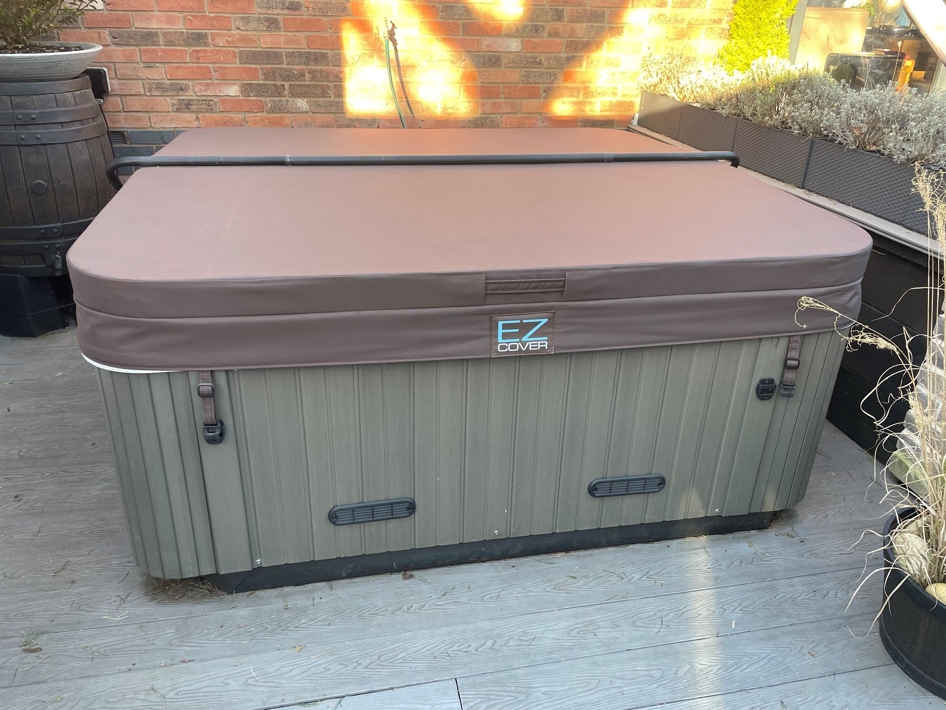 Replacement hot tub cover on a hot tub