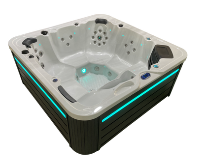 side view of CX-6 hot tub with internal lighting