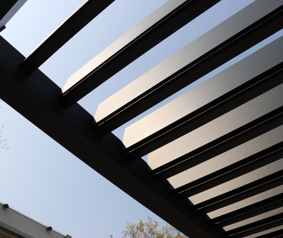 Clsoe up of EZ Cover pergola Louvres with blue sky