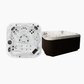 Two hot tubs, one square and one rectangular, on a white background
