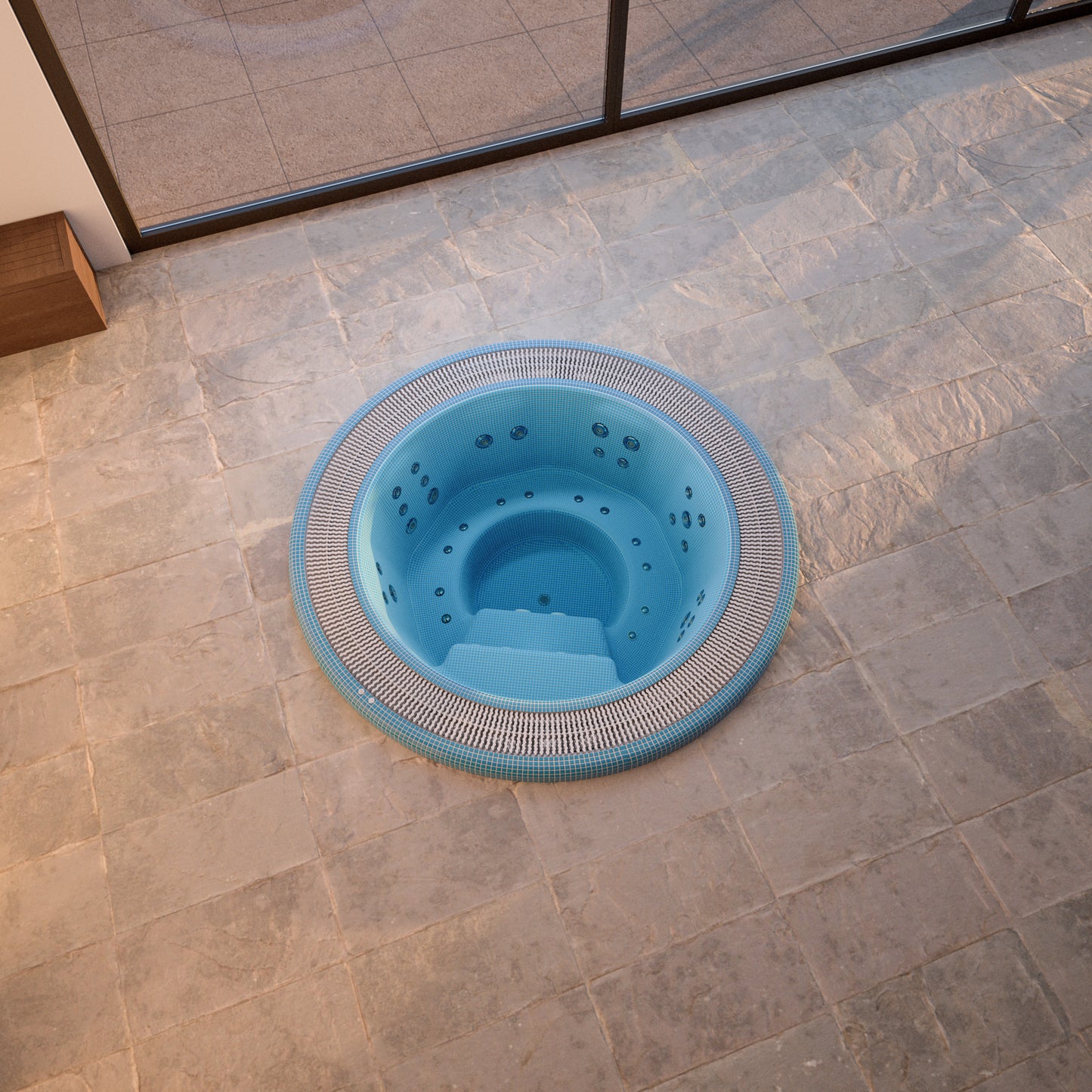 mosaic hot tub installed inground