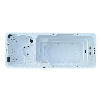Overhead image of dual temperature swimspa with white acrylic shell 