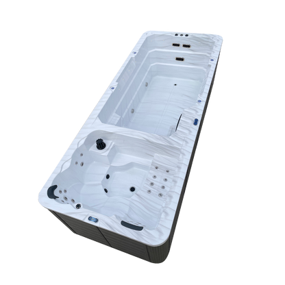 Dual temperature swimspa with multiple seating areas
