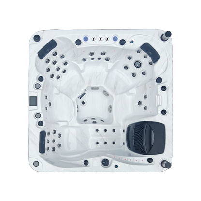 Overhead view of orion hot tub with a white marble shell