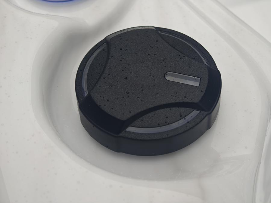 close up of black hot tub diverter valve