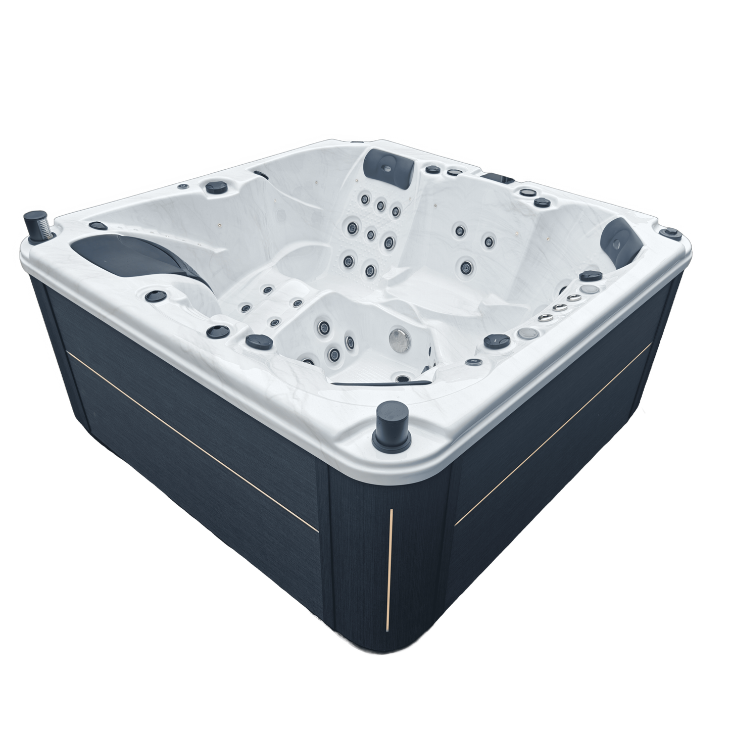 Orion Hot Tub with a white marble shell and dark cabinet