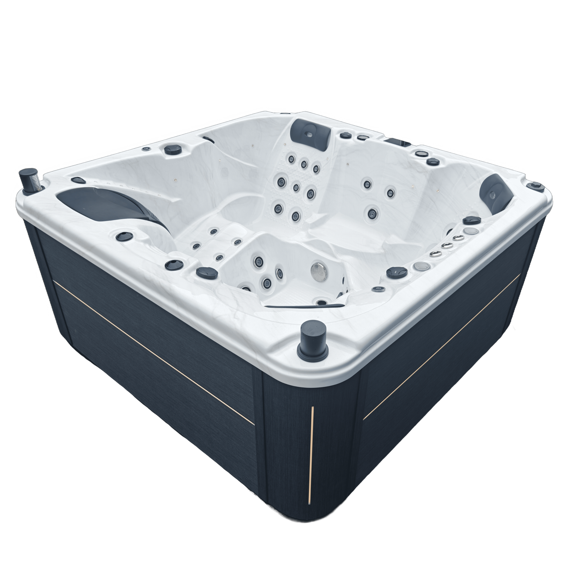 Orion Hot Tub with a white marble shell and dark cabinet