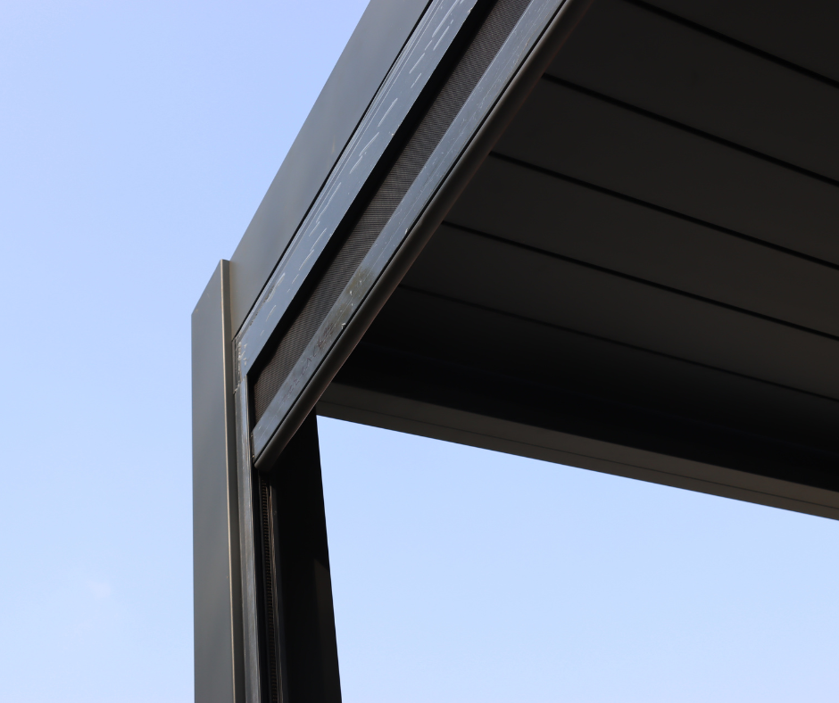 Close up of the corner of a EZ Cover Pergola