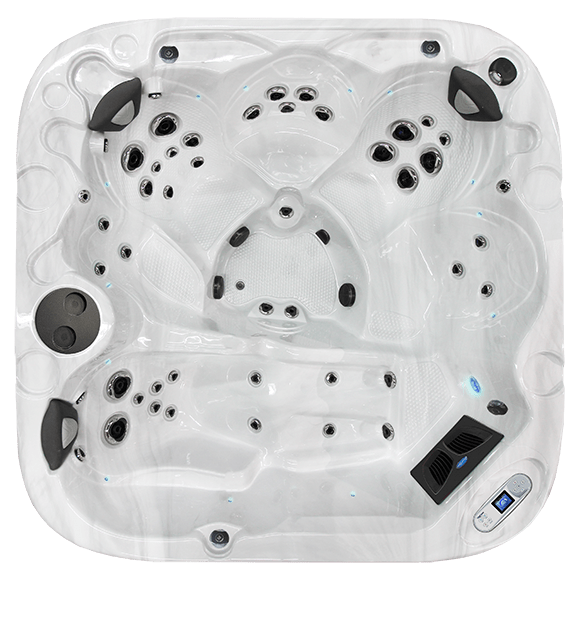 Top view of a hot tub with hydro massage jets on a white background