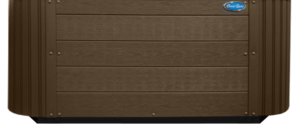 View of brown hot tub cabinet