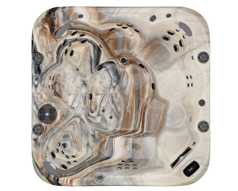 Top view of a hot tub showing tuscan sun acrylic